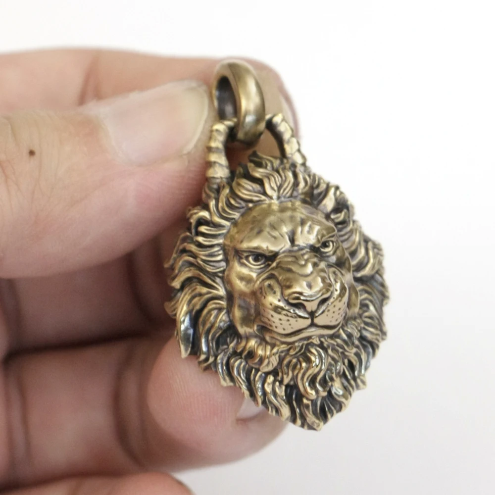Brass Angry Lion Pendant Biker Punk Animal Jewelry BR384