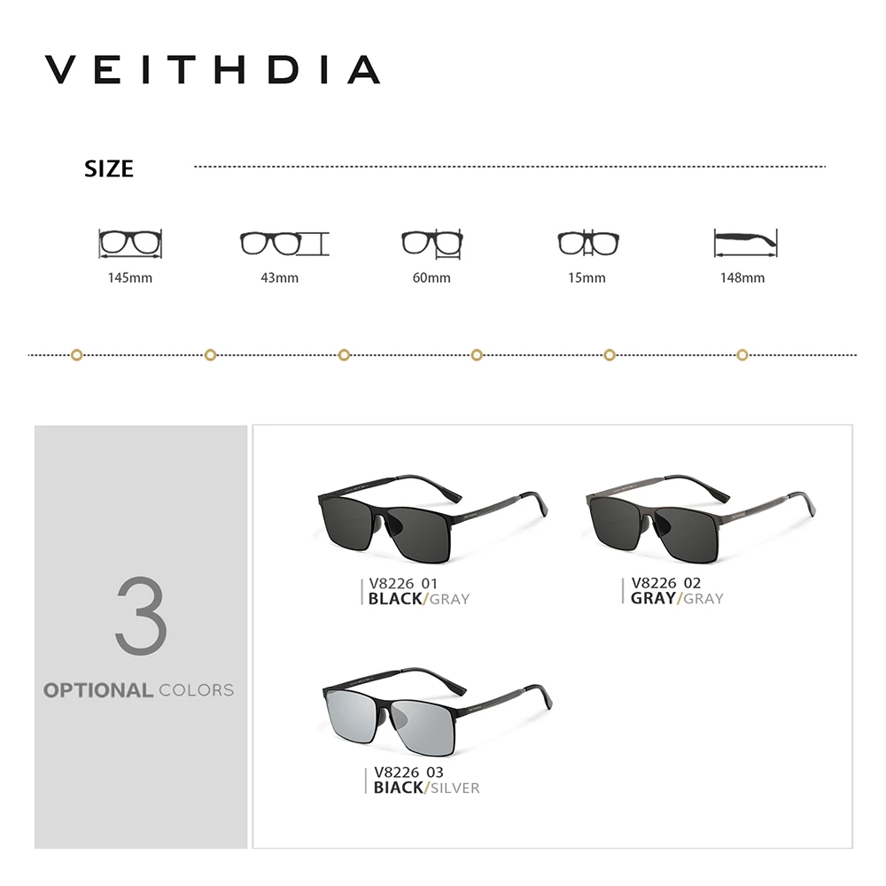 VEITHDIA Brand Designer Men\'s Sunglasses Vintage Polarized UV400 Lens Driver Sun Glasses For Male Eyewear Accessories 8226