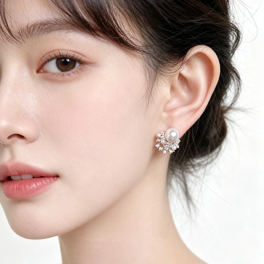 Snowflake Star Pearl Stud Earrings Multi Size White Pearl & Cubic Zirconia Cluster Earrings Elegant Wedding Jewelry For Women
