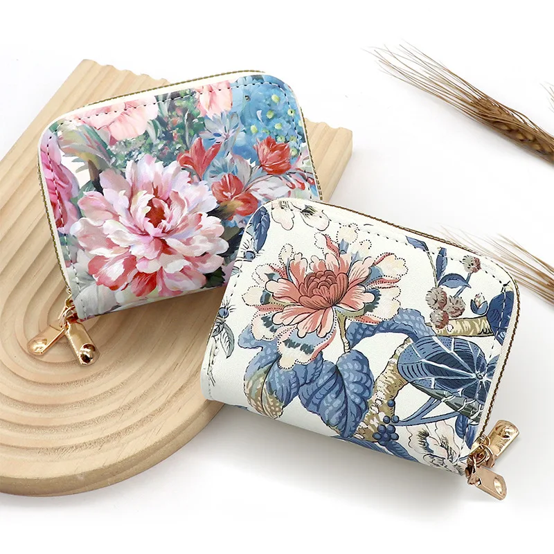 

PU Leather Wallet Printing Handbags For Women Rose Flower Paintings Rectangle Small Luxury Designer Female Messenger Purse