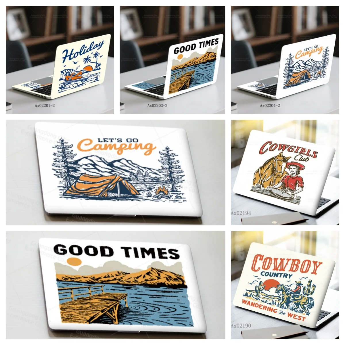 

2 Pcs Retro Camping & Cowboy Country Laptop Skins Self-Adhesive Removable Waterproof Cover for MacBook Notebook Protective Skins