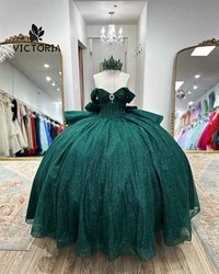 Dark Green Quinceanera Dresses 2024 Princess Sweet 15 Years Girl Birthday Party Dresses Off The Shoulder Vestidos Customized