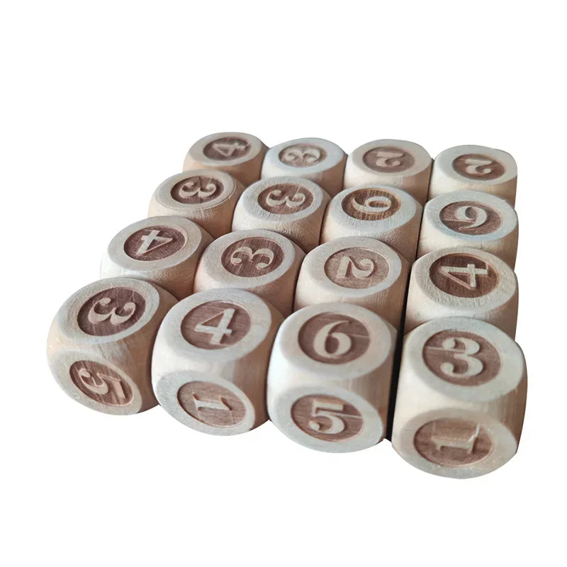 10pcs Wooden Dice 6 Side Sculpture Digital Dice  Club/Party/Family DIY Games Accessories 20mm