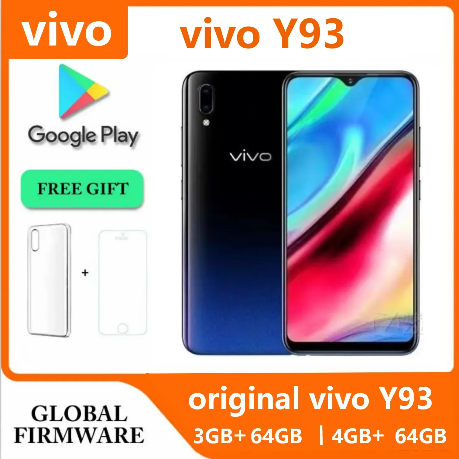 هاتف ذكي VIVO Y93 أصلي ثماني النواة أندرويد 8.1 4GB 64GB 6.2 بوصة كاميرا 13MP + 2.0MP معرف الوجه الهاتف المحمول ثنائي الشريحة 4G هاتف ذكي