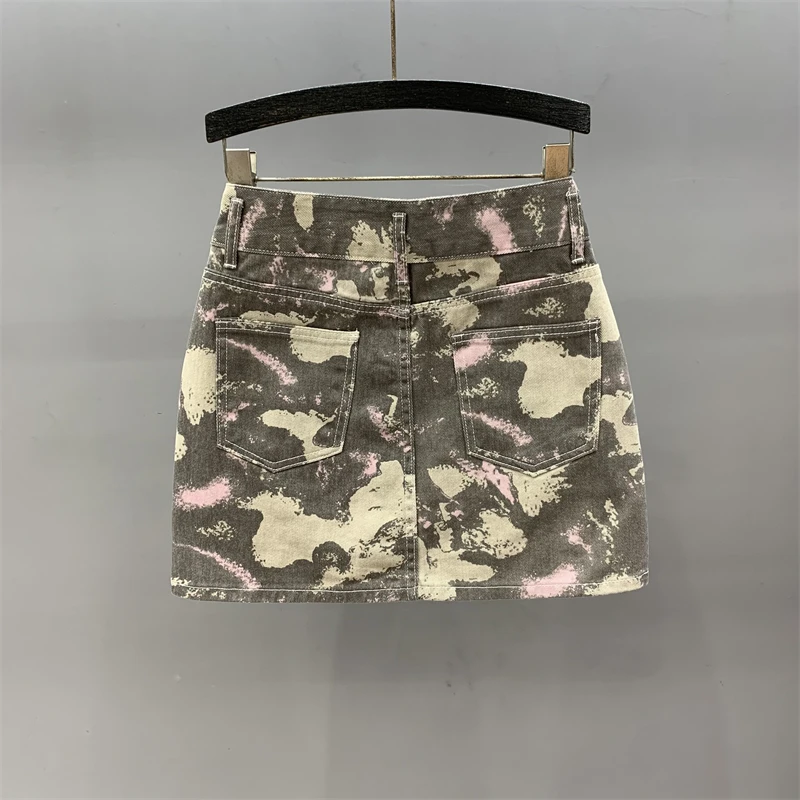 Women's skirt New camouflage printed mini skirt for summer 2024 Pure cotton denim women's Mini skirt