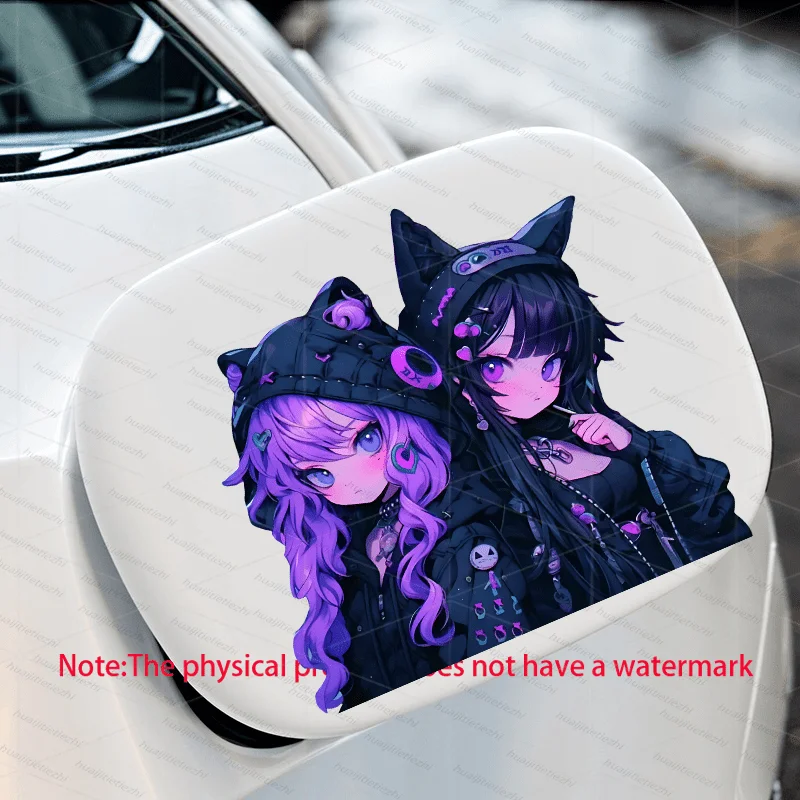 Dark Kawaii Anime Cat Girl Duo Vinyl Decal Waterproof Sticker For Car Laptop Cup Suitcase Decor view 3