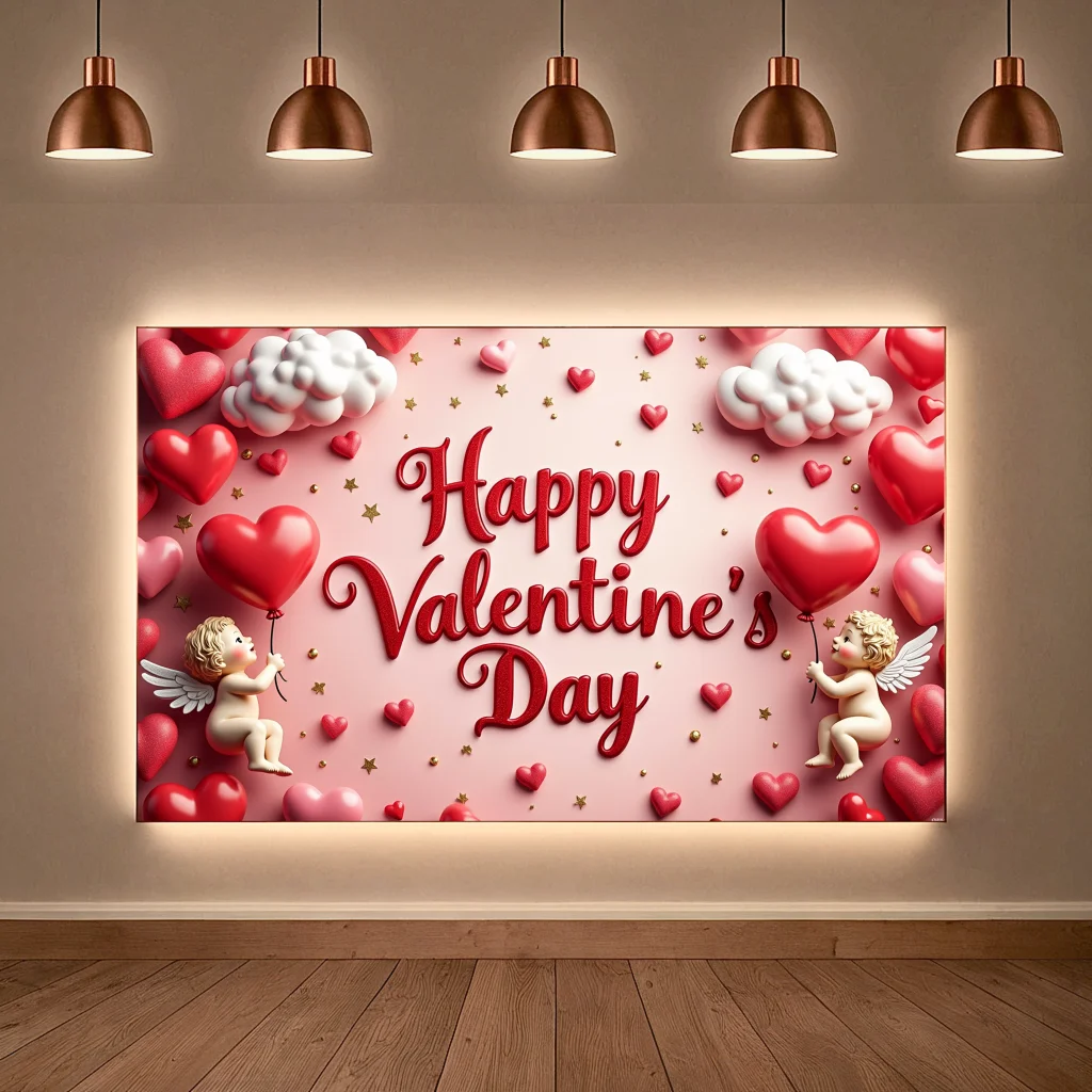 Valentine's Day Cupid Heart Backdrop Banner Decoration Party Indoor Celebration Romantic Event Anniversary Background Decoration