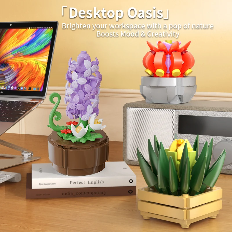 Klocki konstrukcyjne KAVO w doniczkach, sukulenty, edukacyjne zabawki do samodzielnego montażu, dekoracje, kreatywne zestawy klocków, prezent dla dzieci