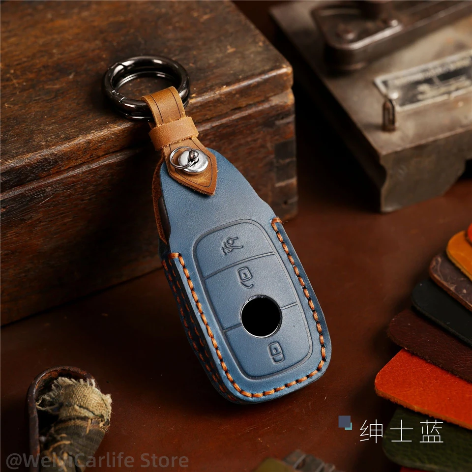 

Leather Car Remote Key Cover Case Holder shell Keychain Fob For Mercedes Benz A B C E S Class S400L CLA CLS GLC GLE GLS EQE EQS