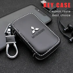Leather Car Keychain Key Holder Bag Case Storage Bag for Mitsubishi Lancer 10 9 EX Outlander 3 ASX L200 Competition Car Styling