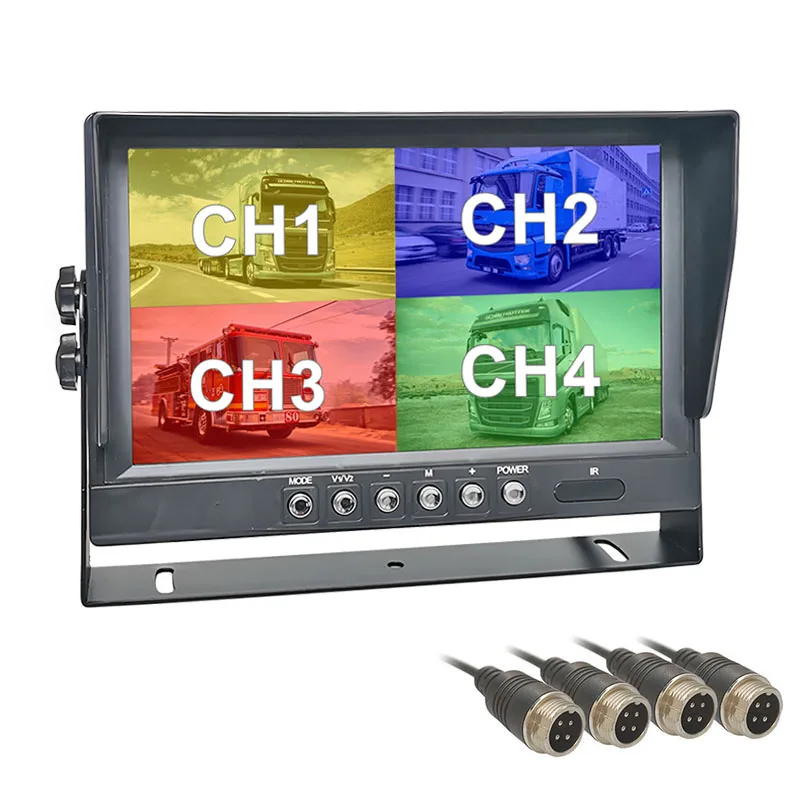 DIYKIT CVBS 9“ TFT LCD 4CH Display Backup Rear View Car Monitor for Truck Bus Reversing Car Camera