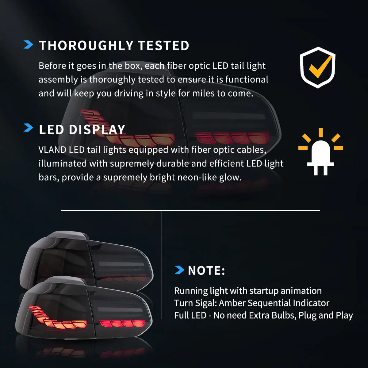 08-14 Golf 6th Gen Mk6 Hatchback Vland II OLED Tail Lights With Dynamic Welcome Lighting (GTS Style)