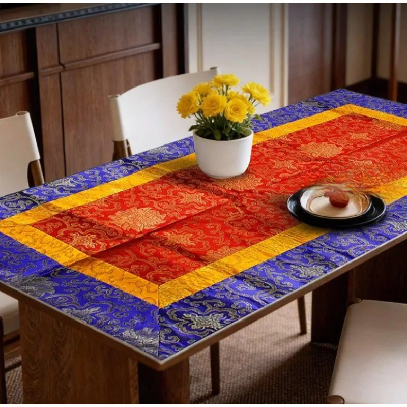 Tibetan-Style Tablecloth Decorative Scripture Mat Fabric Embroidered Rose Guru Offering Tablecloth Dharma Offering Altar Cloth
