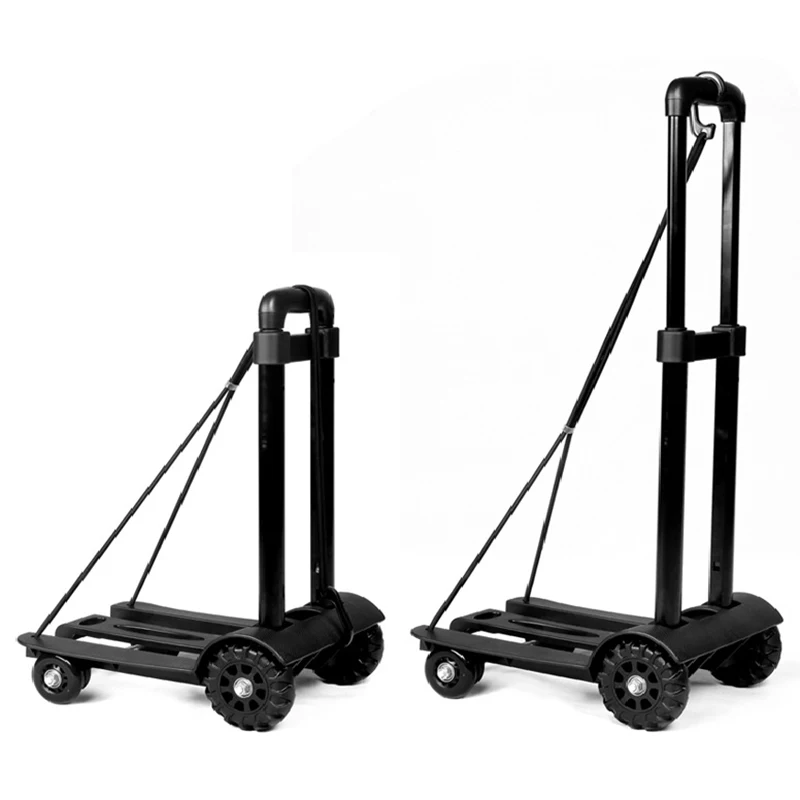 Ultralight Iron Portable Folding Trolley with 4 Wheels Household Goods Trailer Shopping Luggage Backpack Cart Load Bearing 45kg