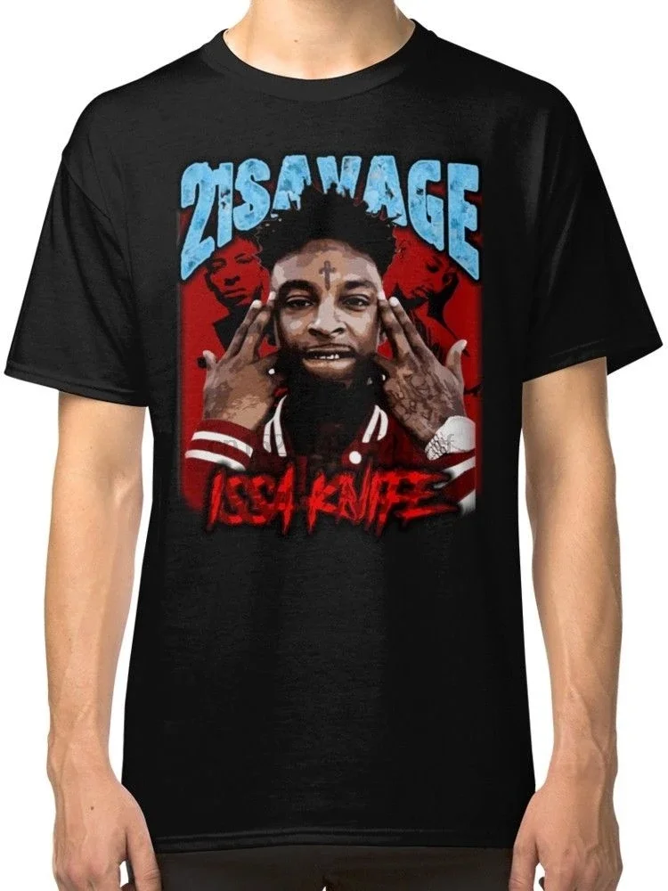 21 Savage Issa Knife Men Black T-Shirt Tees Clothing 2018 New Pure Cotton Short Sleeves Hip Hop Fashion Mens O-Neck T-Shirt