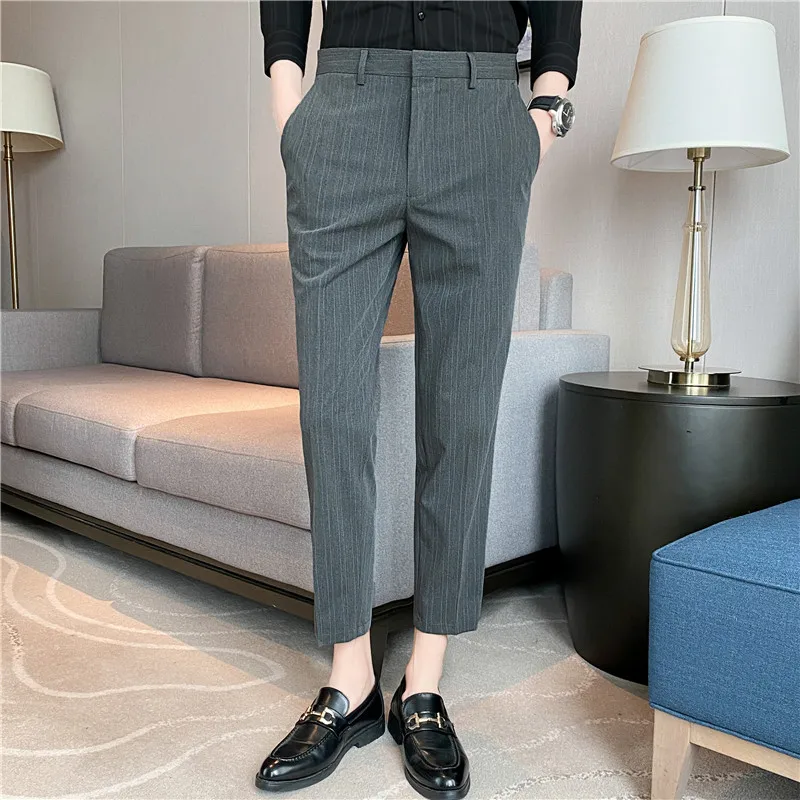 

Men Boutique Striped Suits Pants Male Formal Wear Wedding Dress Trousers Quality Men British Style Business Casual Suit Pants 42