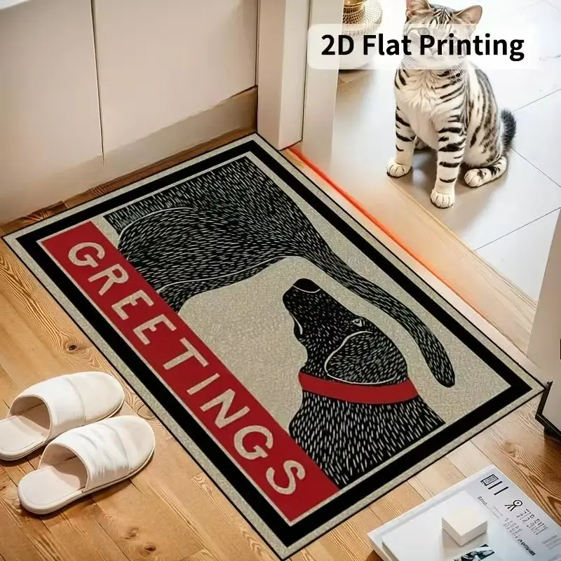 VIKAMA Funny Cute Dog Greetings Doormat Black Beige Print Welcome Mat For Front Door Entryway Porch Indoor Outdoor Home Decor