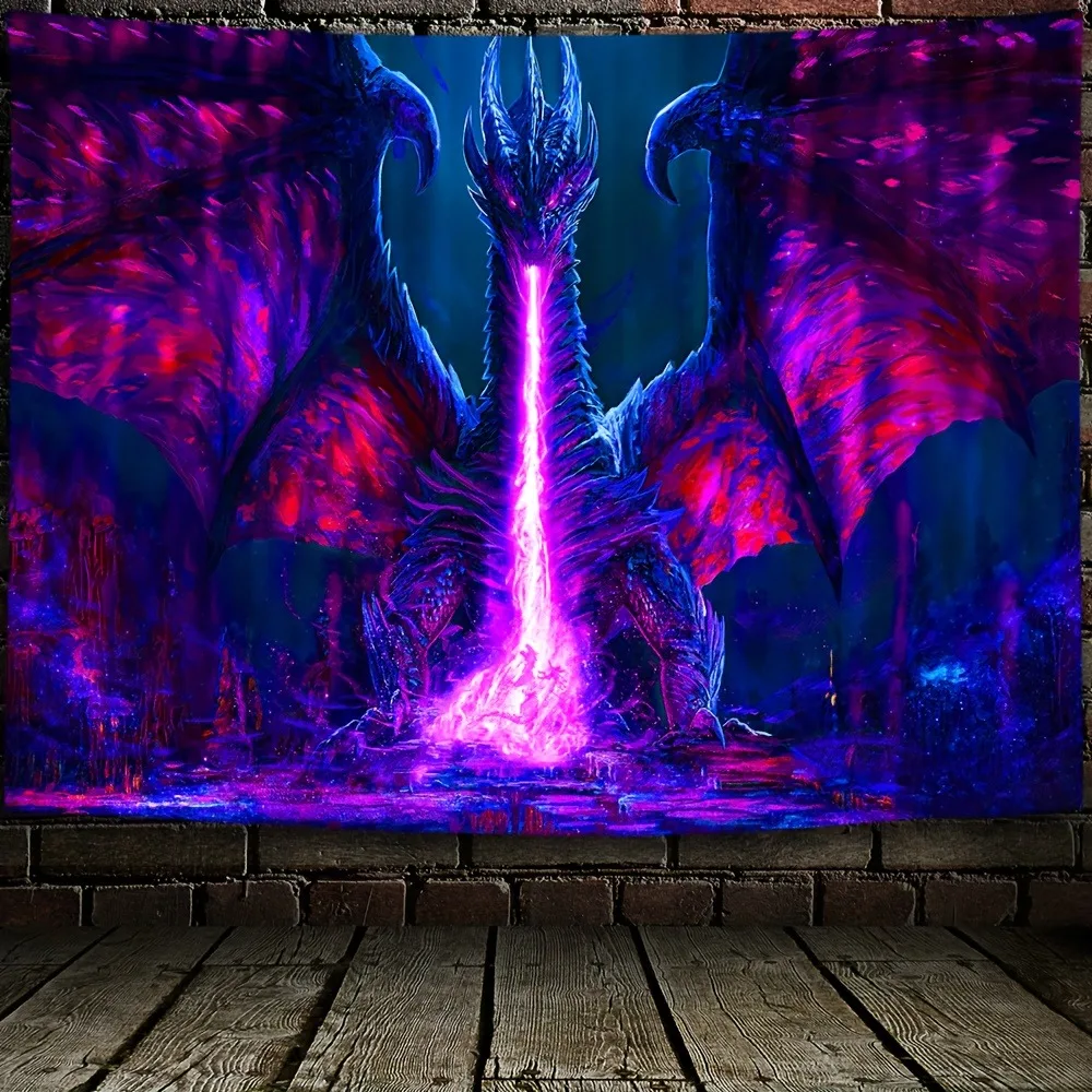 Purple Dragon Fluorescent UV Tapestry Horror Halloween UV Exposure Reaction Tapestry Hip Hop Abstract Style