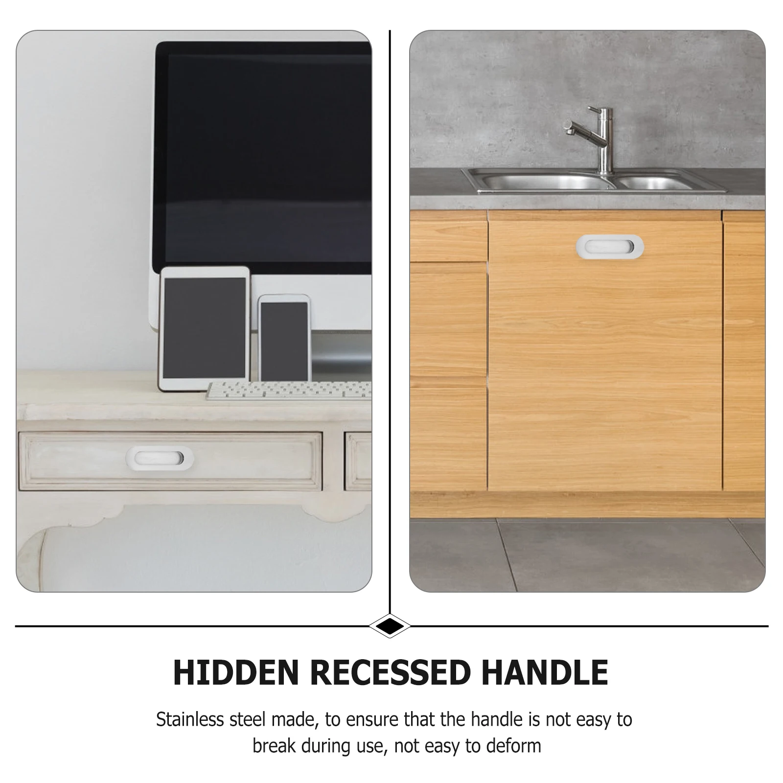 

Concealed Drawer H Stainless Steel Flush Pull Kitchen Cabinet Hardware Durable Anti Rust Sliding Door niture H les