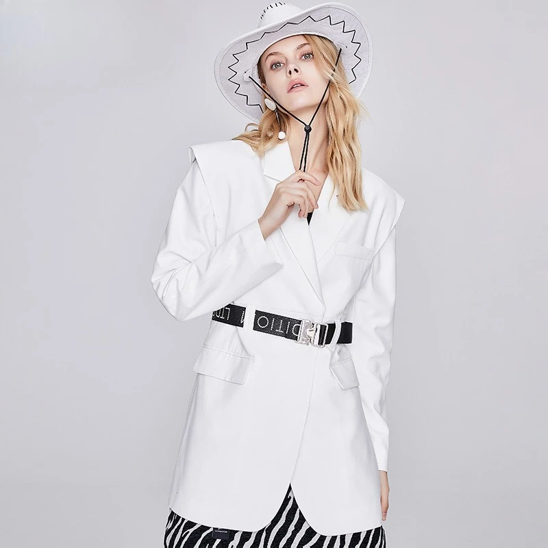 

Повседневные блейзеры и куртки с поясом для женщин, длинный рукав, одна пуговица, весенняя одежда, осенний женский костюм, свободные пальто