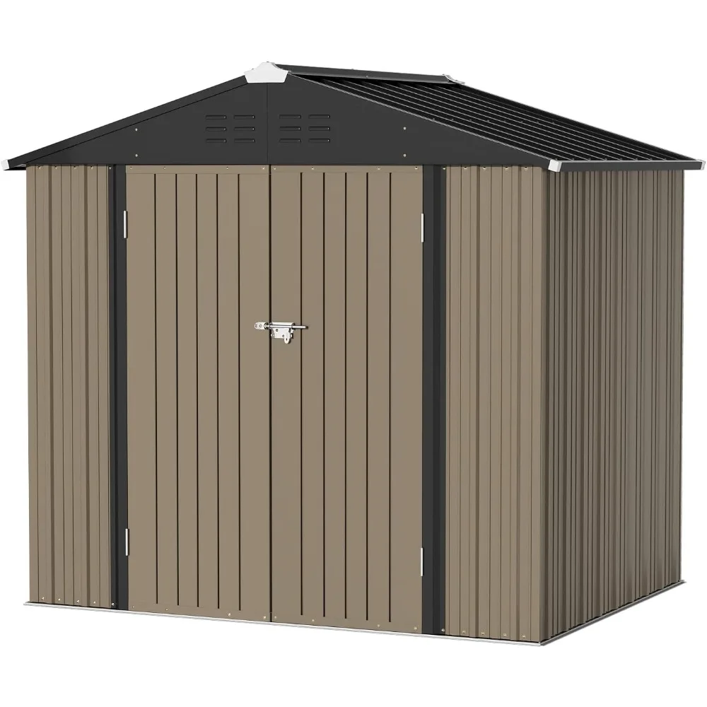 Imagem -06 - Brown Metal Storage Shed para Exterior Steel Utility Room com Porta e Fechadura Armazenamento para Quintal Jardim Terraço e Gramado 8ft x 6ft