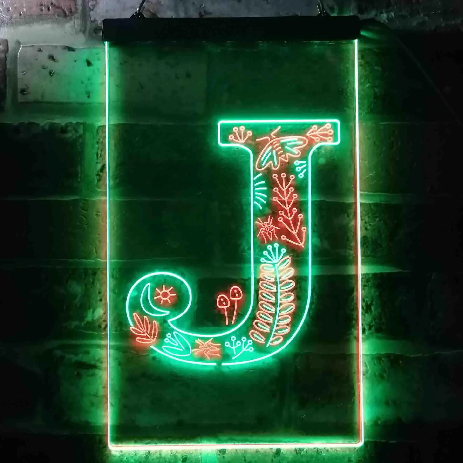 Letter J Initial Monogram Family Name Dual Color Led Neon Sign st6-i3447