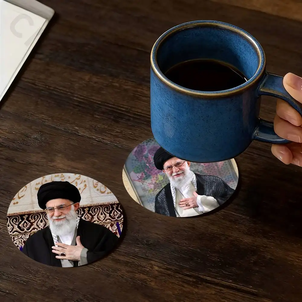For RIP Ali Khamenei Iranian Wooden Coaster Set Coffee Teacup Decoration Coffee Shop Beverage Shop Family Restaurant