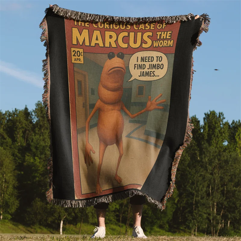 Aertemisi Marcus the Worm Funny Meme There's Been Numerous Injuries Jacquard Fringed Woven Throw Blanket