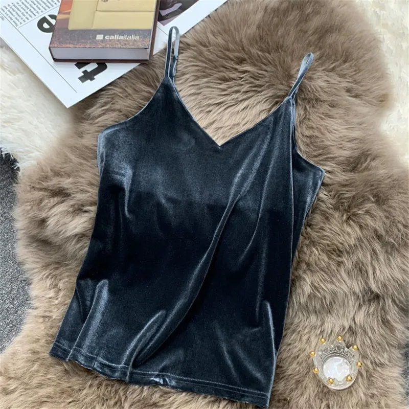 blusa mujer moda Fashion sexy Women velour Tank Crop Top Summer Korean streetwear Gold velvet camisole elegant vest plus size