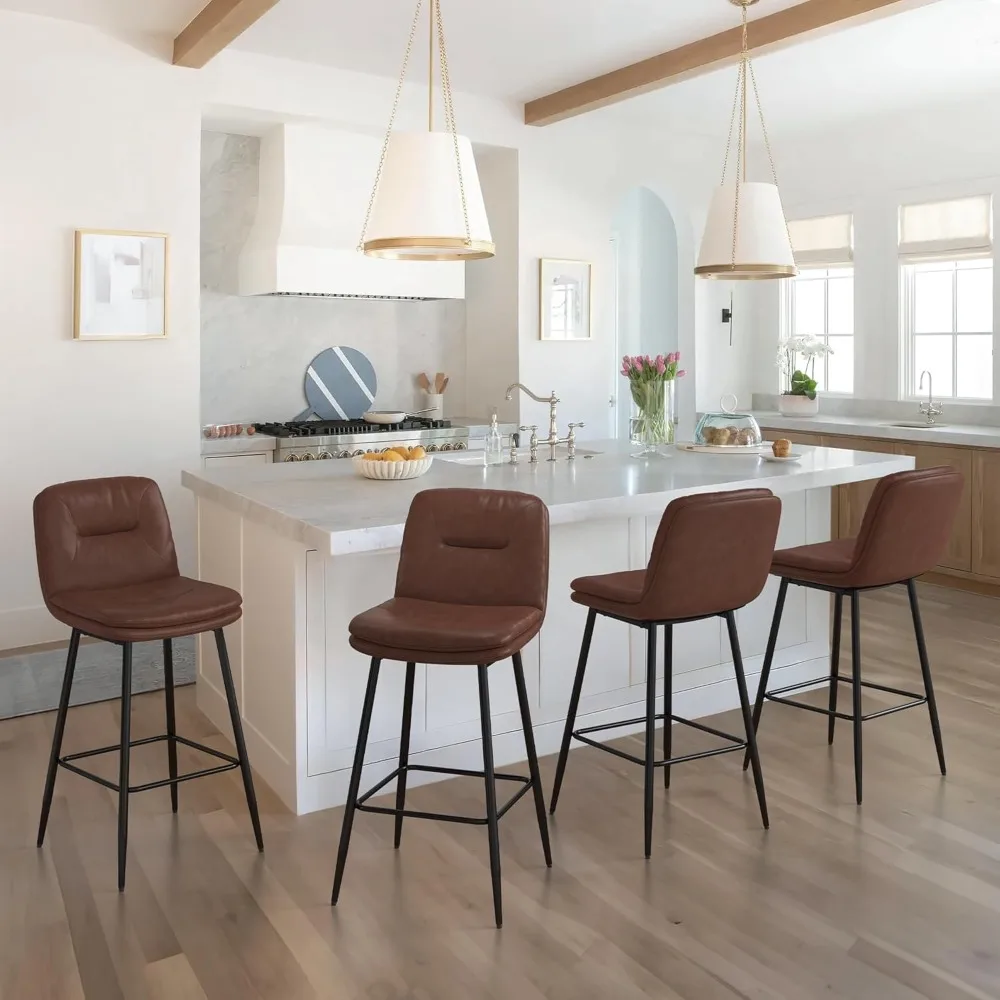 

26 Inch Bar Stools Set of 4, Double-Layer Upholstered Counter Height Bar Stools for Kitchen Island, Faux Leather Barstools with