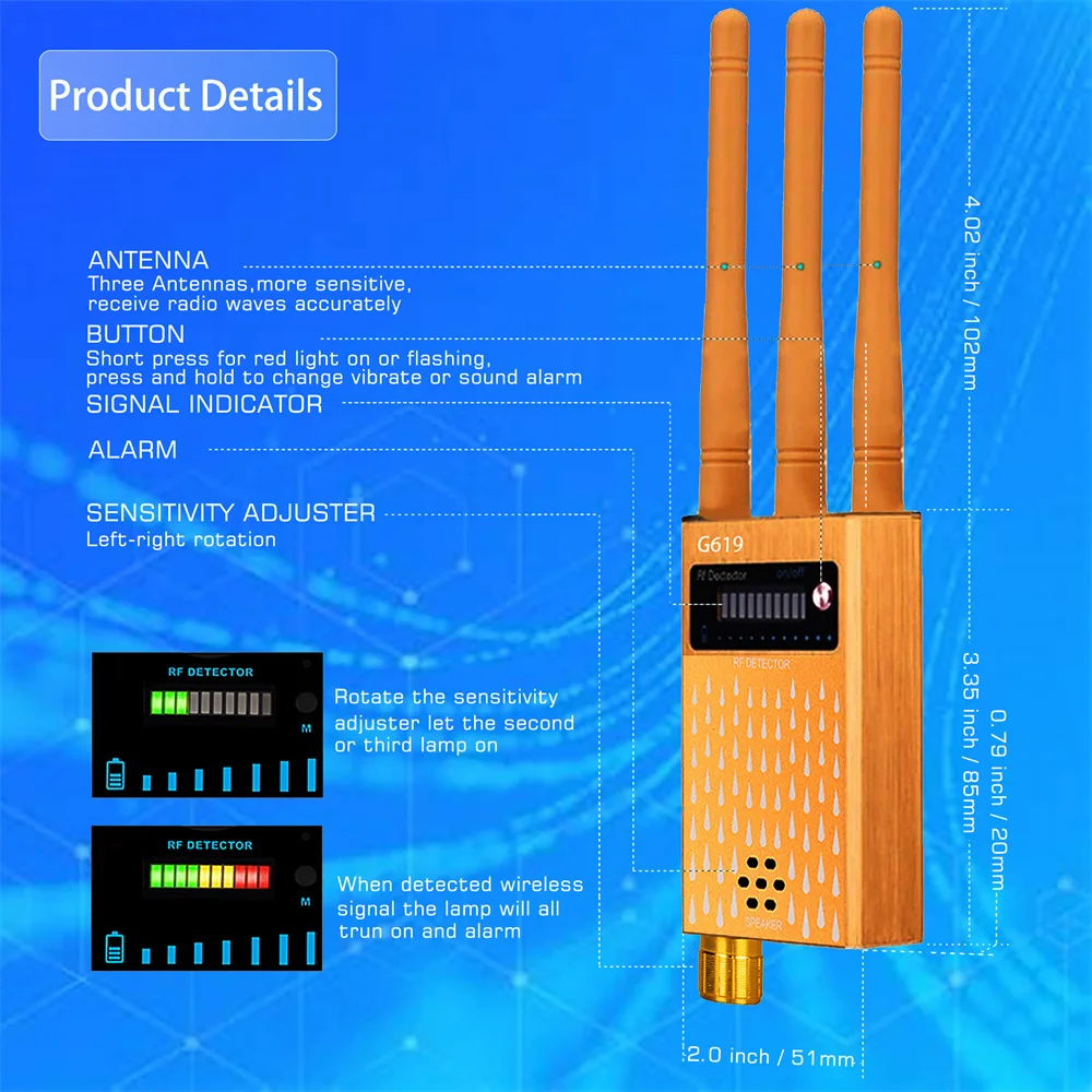 전문가용 안티 카메라 감지 안티 스파이 RF 신호 감지, GSM 오디오 버그 탐지기, GPS 로케이터 트래커 렌즈, 무선 신호 스캐너