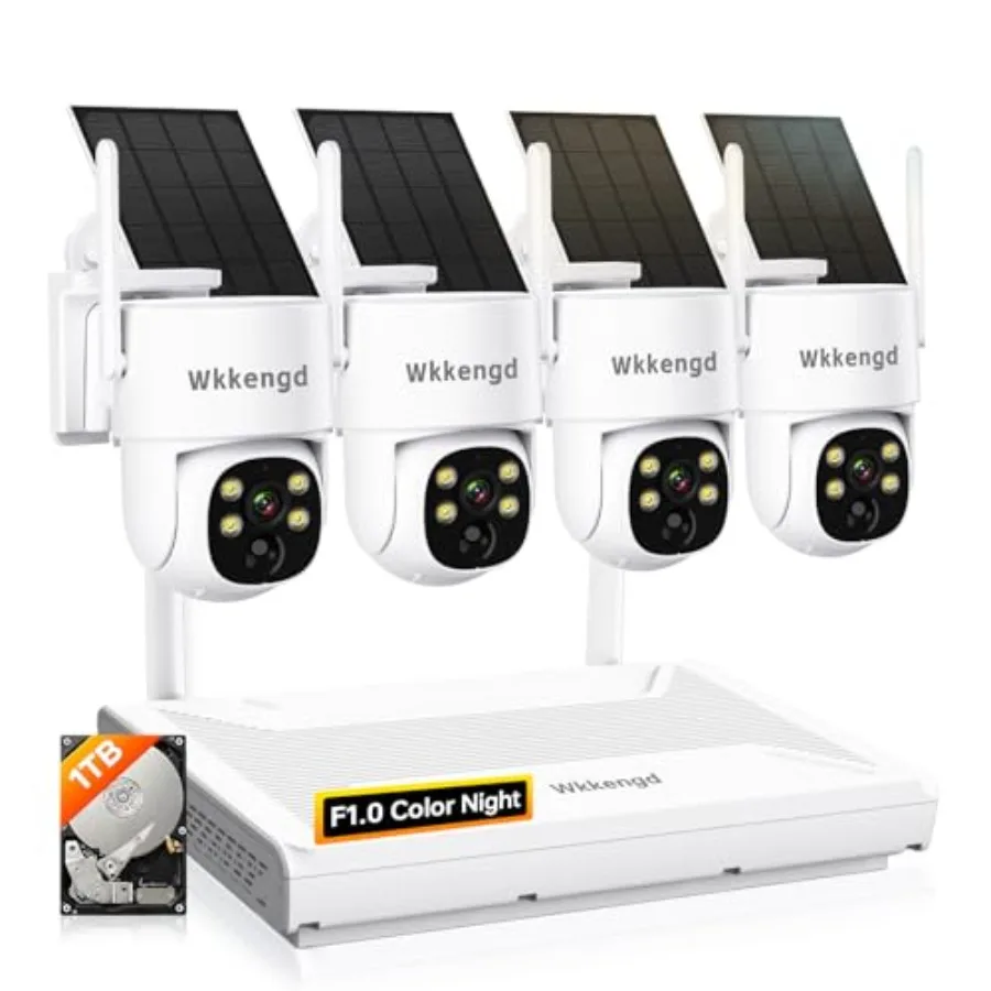 

Outdoor wireless solar security cameras system with wire-free installation, Aurora Lux night color vision, 2K resolution, AI de