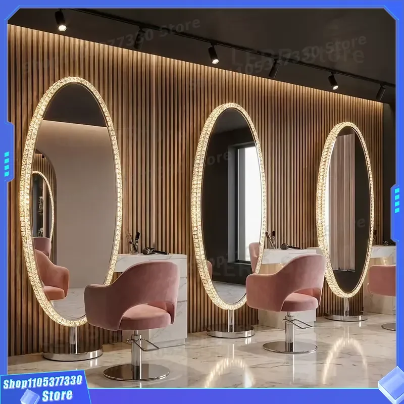 Large Floor to Ceiling Crystal Mirror for Beauty Salon Double Sided Hair Styling Station Full Length Glass Reflective Wall