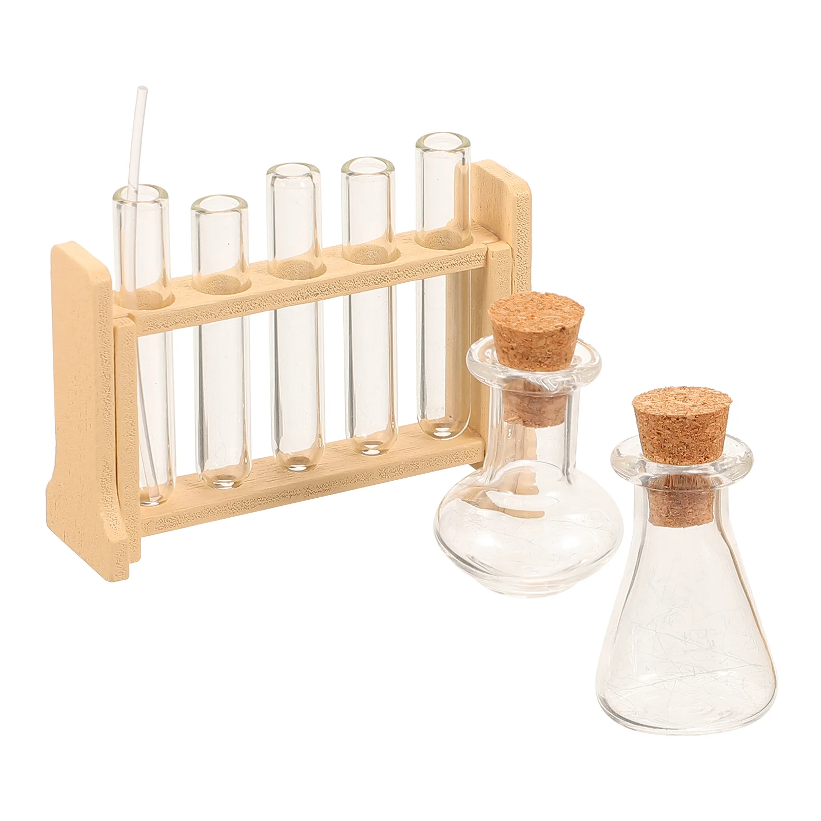 Dollhouse Mini Glass Test Tube Set Rack for Science Experiment Toy Simulation Childrens Toys