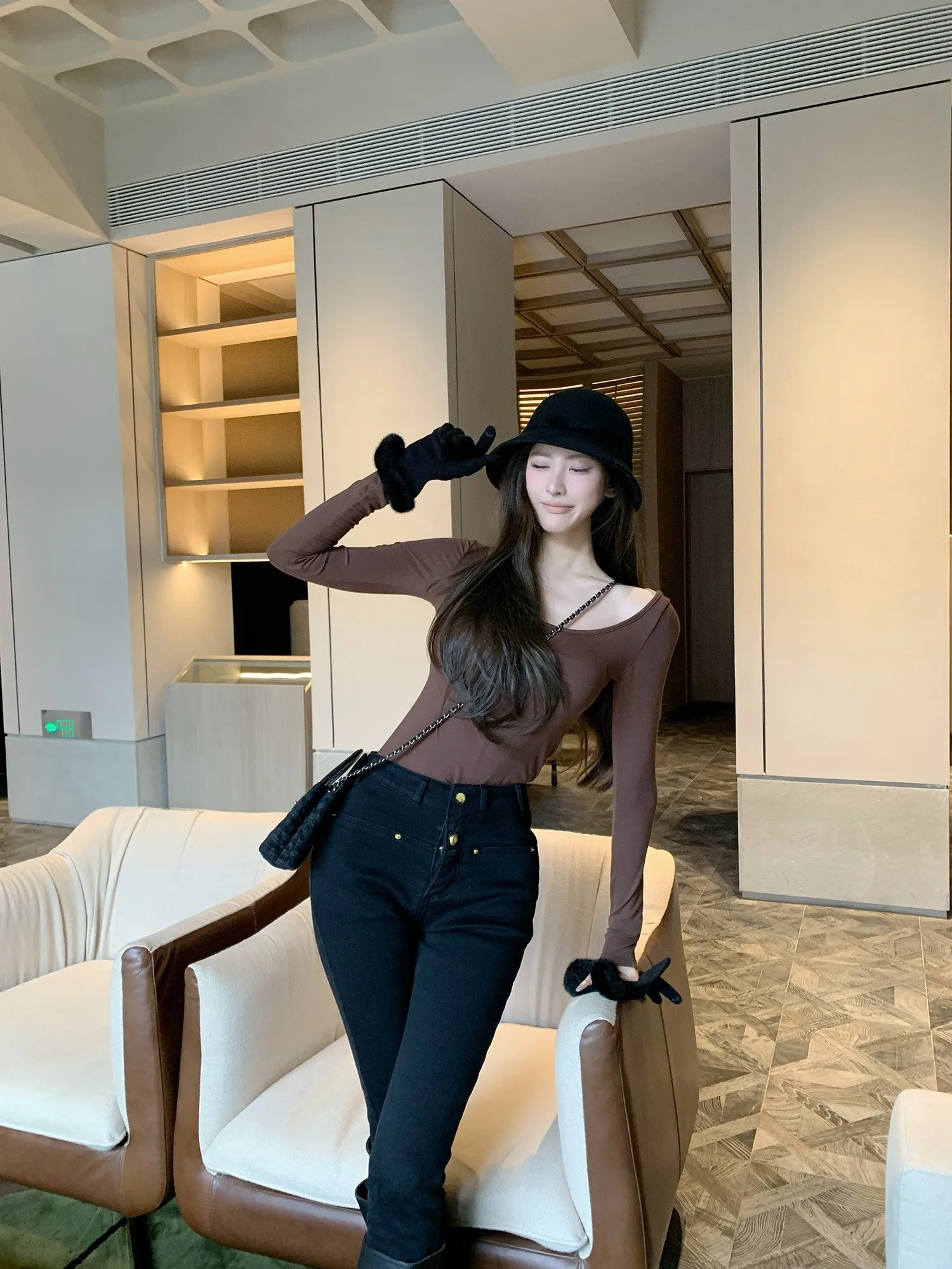 

Джинсы скинни на подкладке с высокой талией, женские осенне-зимние джинсовые брюки с девятью очками, утягивающий эффект, повседневная хлопковая ткань