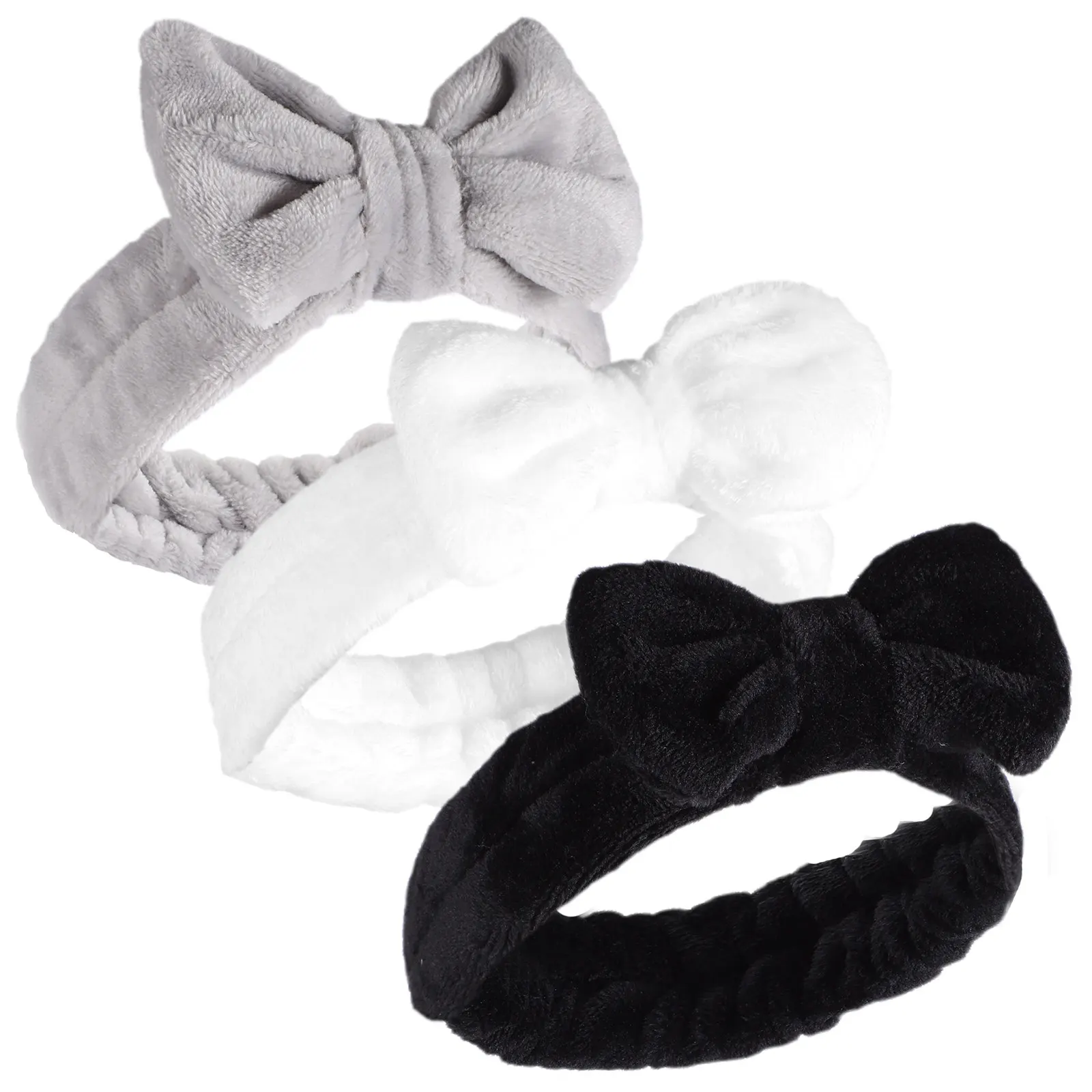 

3Pcs Spa Headbands Face Wash Bowknot Coral Fleece Elastic Hairbands for Facial Cleansing Makeup Sports Yoga Use