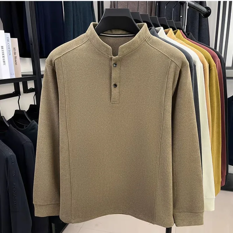 2025 خريف شتاء جديد بلون عادية متعددة الاستخدامات بأكمام طويلة البلوز الرجال المألوف وسيم قاعدة دافئة #1