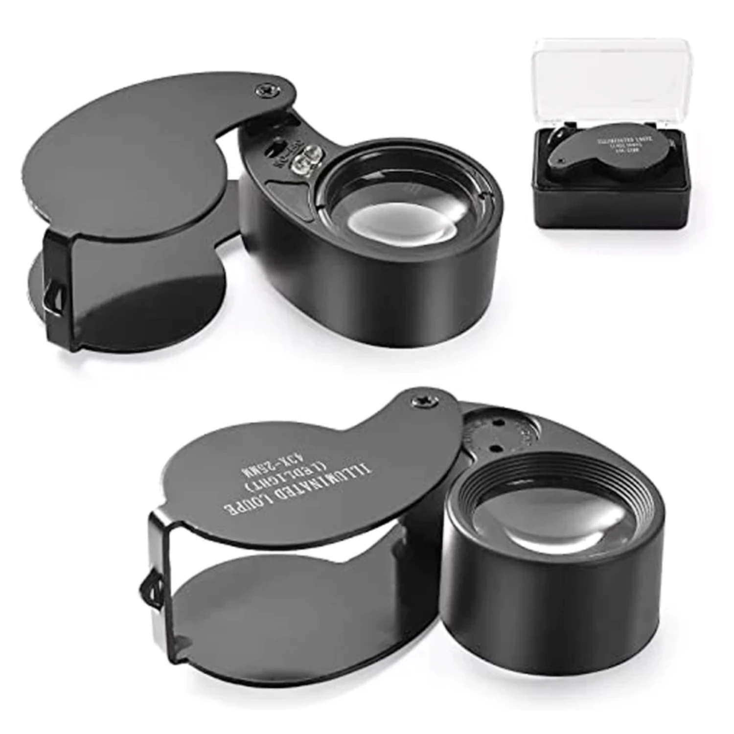 40X-25mm  Illuminated Jewelers Loupe Magnifier With Light  Eye Magnifying Glass  Jewelry Antiques Coins Stamps