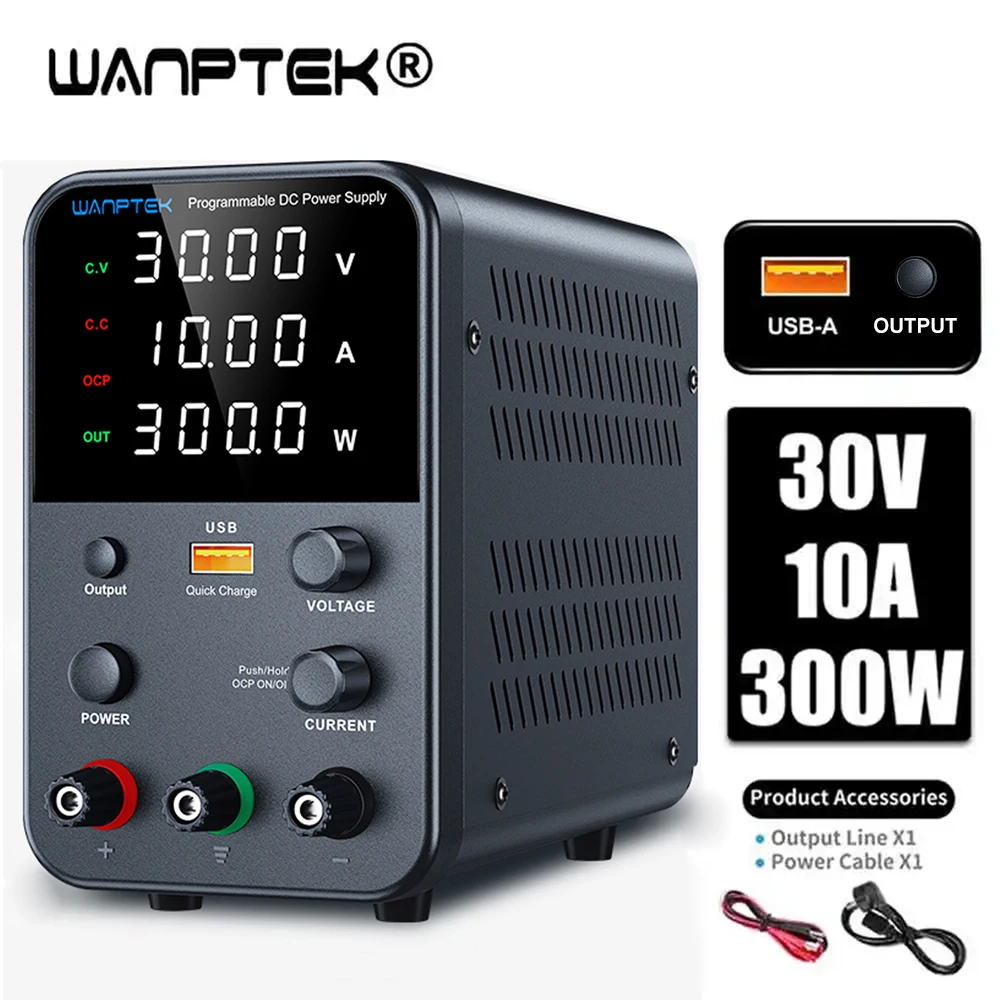 Wanptek Einstellbares DC-Netzteil 30 V 10 A 5 A Laborbank-Stromquelle, stabilisiertes Netzteil, Spannungsreglerschalter, 120 V, 60 V, 5 A