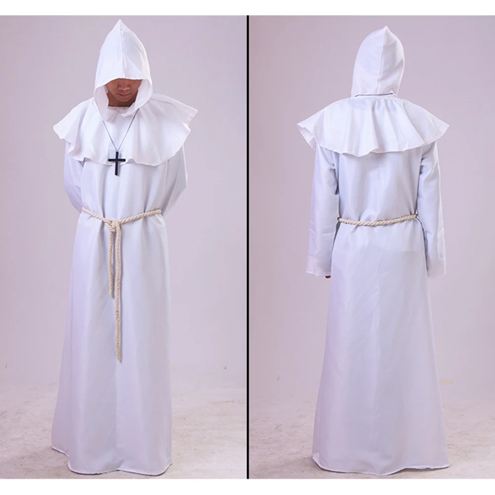 

Monk Robe Halloween Cosplay Suit Medieval Hooded Cape Polyester Men Halloween Women High Quality