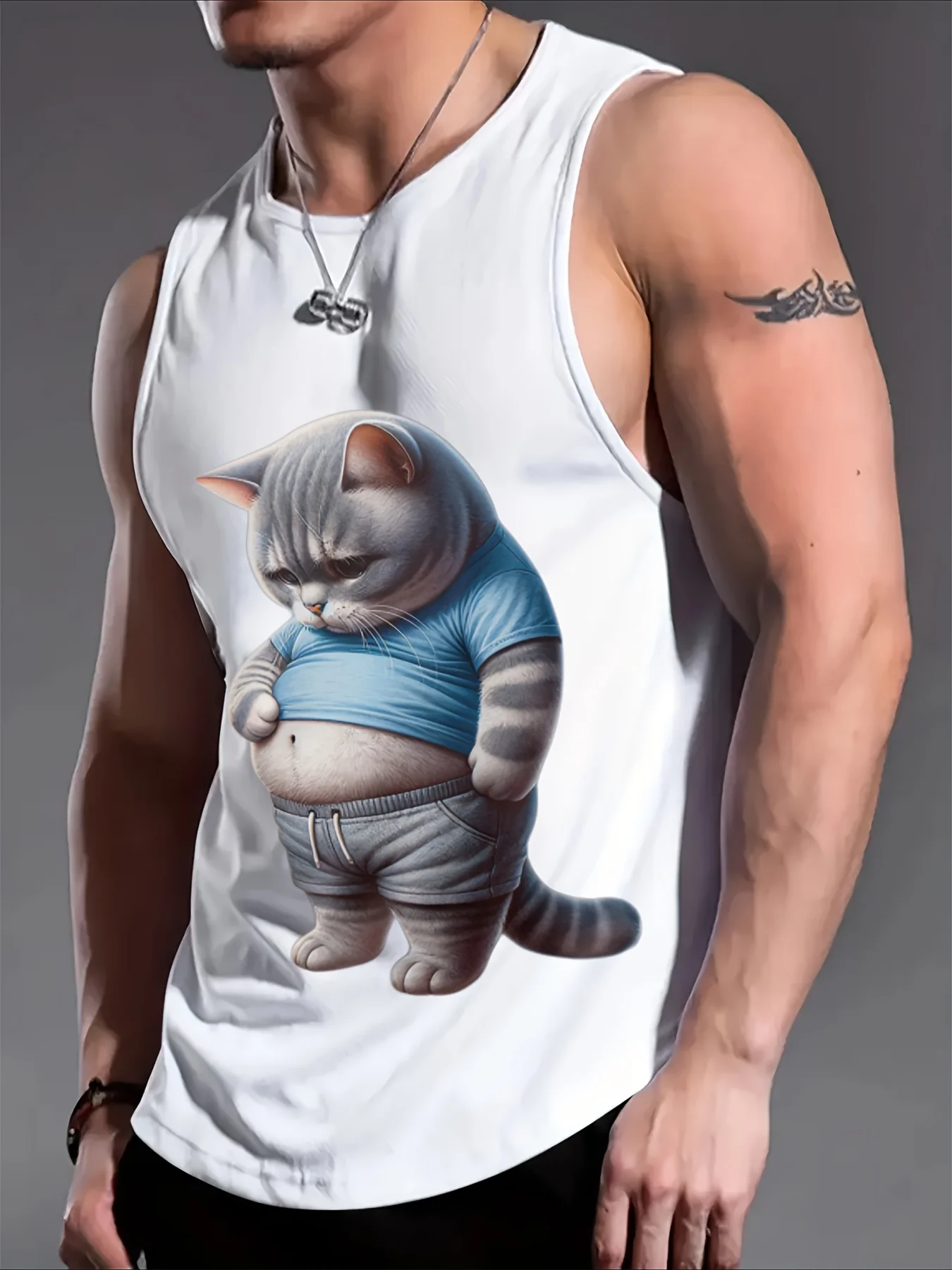 

Men's trendy letter pattern narrow-shoulder band tee shirt