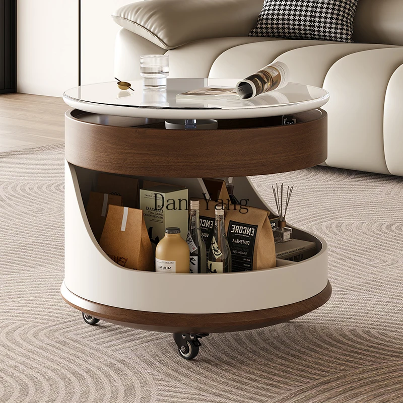 

YJ minimalist round movable coffee table living room household small apartment multi-functional side table lifting storage cart