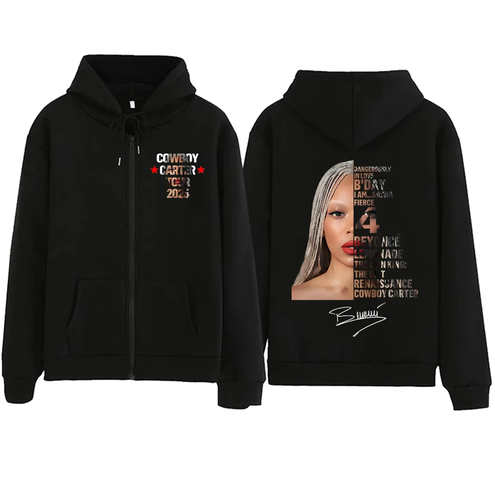 Beyoncé COWBOY CARTER TOUR 2025 Graphic Print Zipper Hoodie Fashion Casual Oversized Jacket Fleece Long Sleeve Sweatshirts