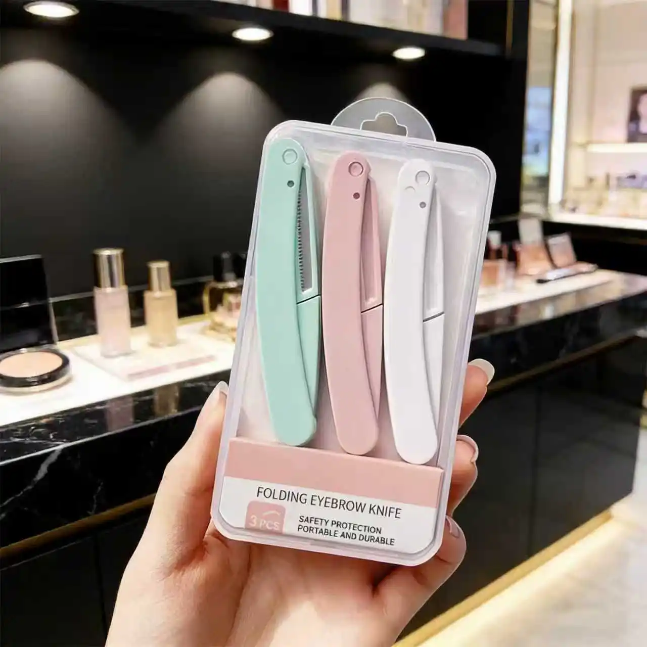 Herramientas de Maquillaje Anti-Rayaduras, Depiladora de Cejas, Depiladora Facial para Mujer, 3 Piezas, Depiladora Facial Plegable Segura para Mujer, Cuchilla para Recortar Cejas