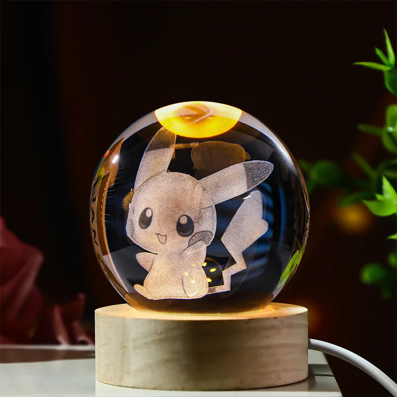 Disney Pokemon Glow Crystal Ball Night Light Decoration Lilo Stitch HelloKitty Coolomi Pikachu Umbreon Sanrio Brown Donald Duck