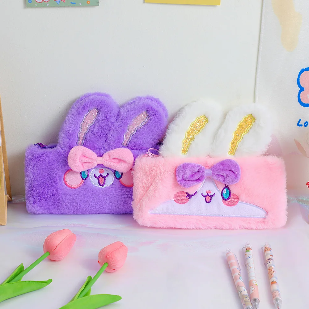 Cute Plush Cartoon Rabbit Handheld Bag Girl Pink Square Storage Bag Student Pencil Storage Bag
