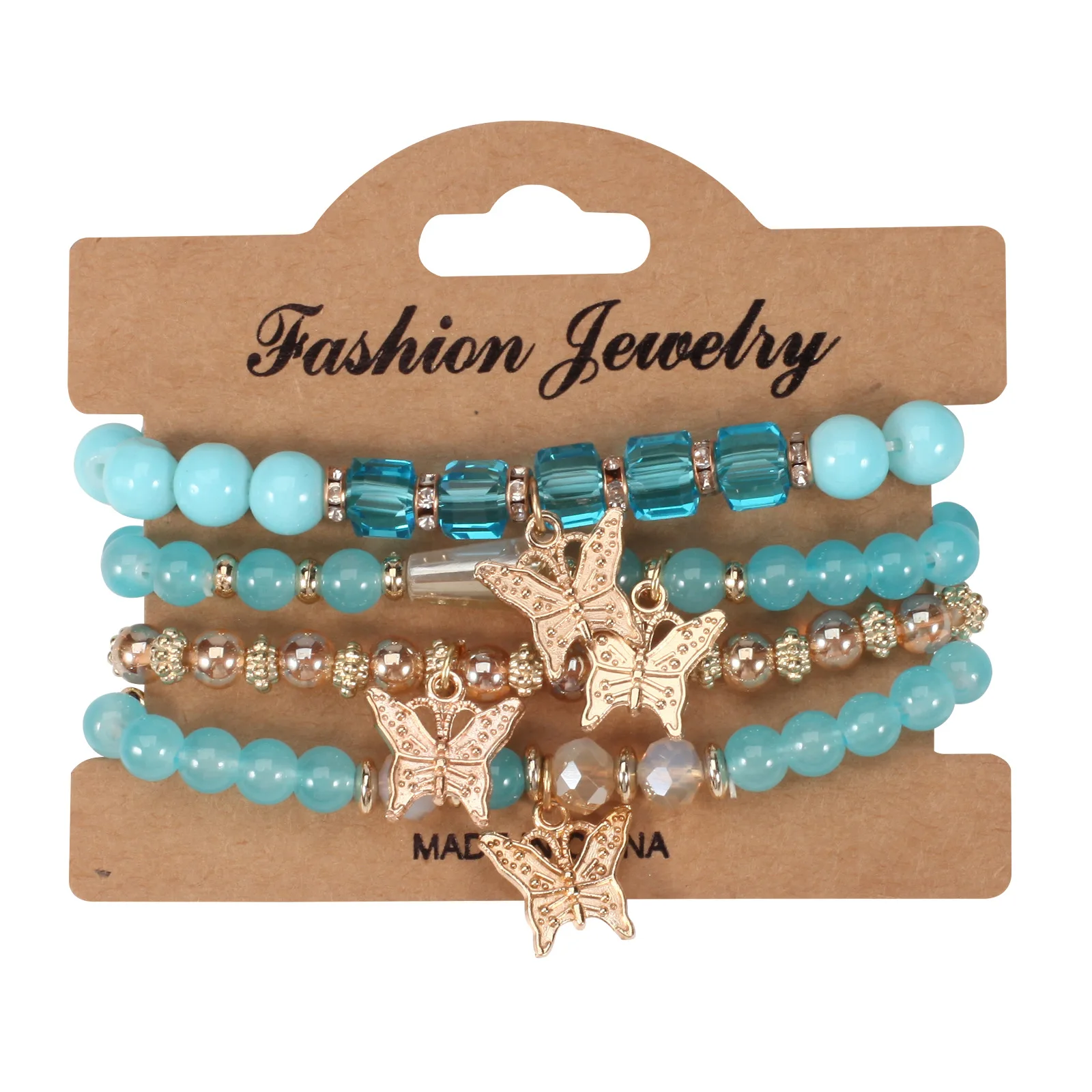 4-teiliges modisches Schmetterlings-Charm-Armband-Set für Damen, Kristallperlen-Kettenarmreif, trendiger Schmuck und Accessoires für Frauen – Detail 11