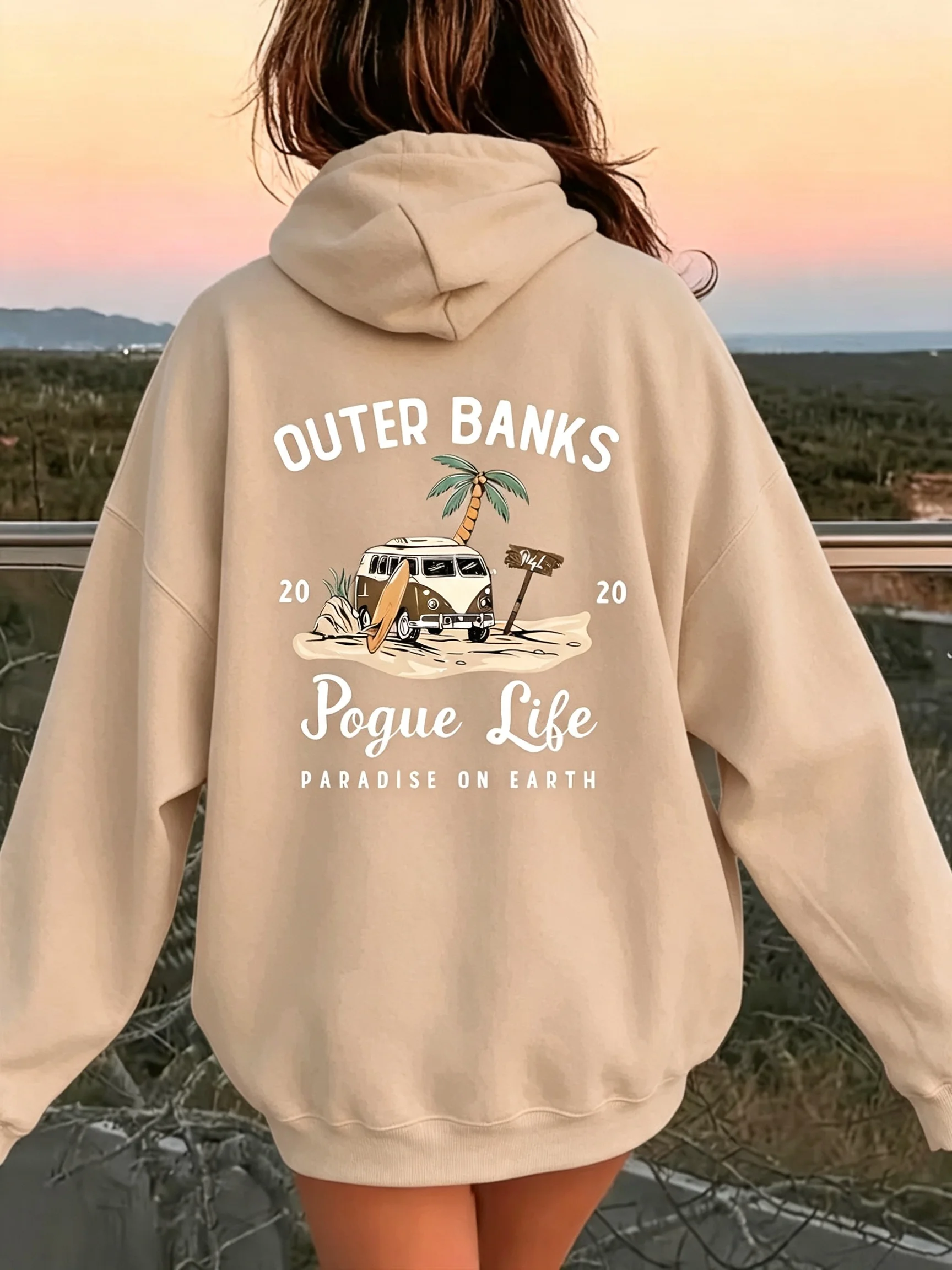 Women's Casual Hoodie Outer Banks Pogue Life Letter Print & Beach Graphic Fashion Casual HipHop Sweatshirt Harajuku Unisex