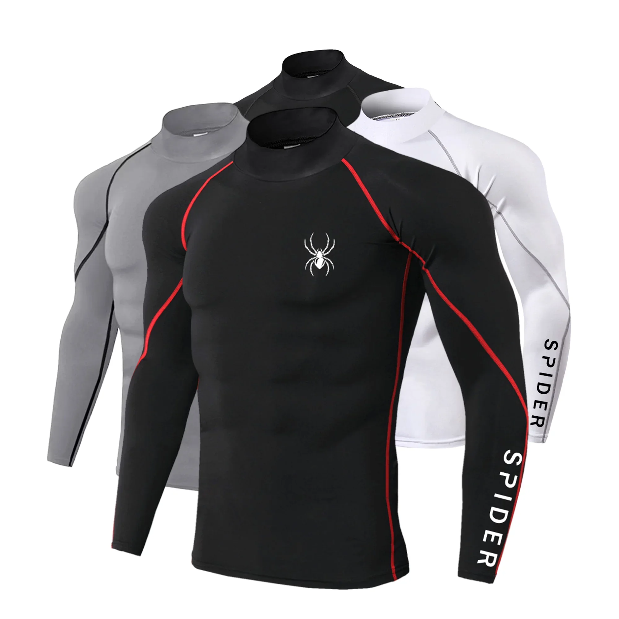 

Men's running T-shirt, compressed long-sleeved sports shirt, spider print fitness training, jogging, gym, quick-drying T-shirt