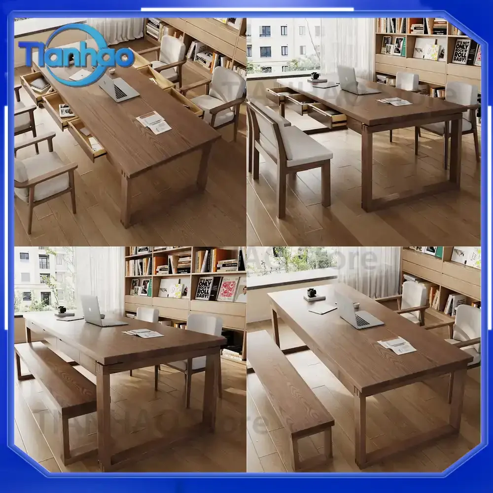 Solid Wood Desk with Drawer for Home Office Use Long Computer Desk for Study Calligraphy Writing and Workstation